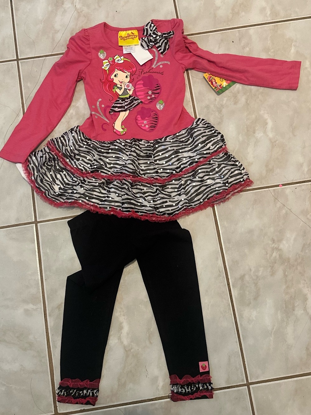 Girls Pink Zebra Ruffle Costume Set with Black Leggings